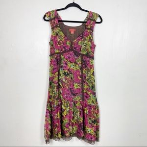Sundance - Sleeveless Silk Floral V Neck Midi Dress